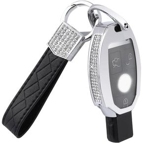 1797 for Mercedes Benz Key Fob Cover Accessories Bling Keychain Car Remote Case Shell Protector 3 Button Women Men Zinc Alloy Silver