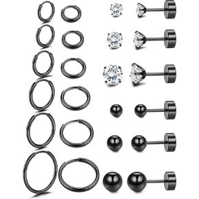 IRONBOX 12 Pairs Earrings Sets for Multiple Piercing Hypoallergenic18K Gold Plated Stainless Steel Cartilage Hoop Stud Earrings Small Huggie Hoop Earrings Tiny Ball CZ Flat Back Earrings for Women Lobe Helix Cartilage Earrings
