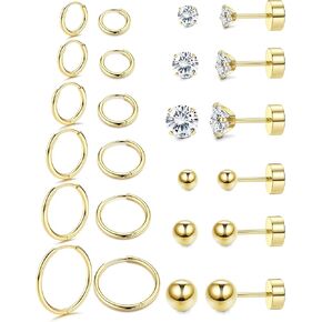 IRONBOX 12 زوجًا من الأقراط مجموعات لثقب متعدد لا يسبب الحساسية 18 قيراط مطلي بالذهب من الفولاذ المقاوم للصدأ الغضروف هوب أقراط صغيرة Huggie هوب أقراط صغيرة الكرة تشيكوسلوفاكيا أقراط مسطحة الظهر للنساء أقراط اللولب الغضروف in Kuwait