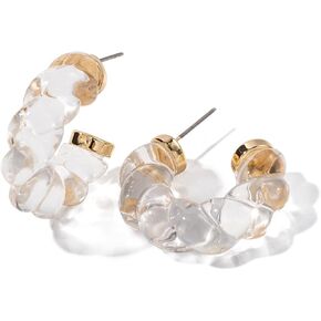 Unique Clear Transparent Lucite Resin Small Hoop Earrings for Women Acetate Acrylic Chic Dainty Lightweight Fashion Girlfriend Gifts