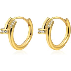 Small Gold Hoop Earrings for Women 925 Sterling Silver Post 14K Gold Plated Cubic Zirconia Huggie Earrings Hypoallergenic Thick Lightweight Hoop Earrings for Women Men