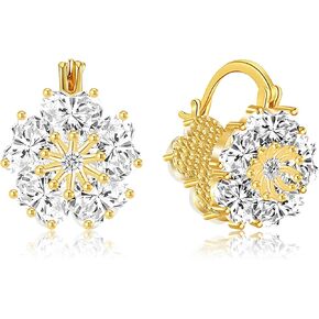 Bohemian Dainty Double Color Crystal Inlay Flower Huggie Earrings Sparkly Rhinestone Gold Tiny Hoop Earrings For Women Jewelry Gifts