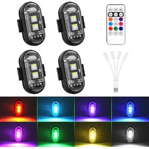 Wireless RGB LED Aircraft Strobe Lights with Remote Control, 8 Colors 10 Flash Modes USB Charging Anti-Collision Lights Waterproof Emergency Warning Lights for Drone Car Motorcycle Bike 8 Pcs