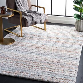 SAFAVIEH Berber Shag Collection Area Rug - 9' x 12', Blue Rust & Ivory, Stripe Design, Non-Shedding & Easy Care, 1.25-inch Thick Ideal for High Traffic Areas in Living Room, Bedroom (BER545A)