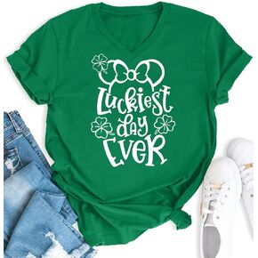 تي شيرت نسائي ليوم القديس باتريك برقبة على شكل حرف V من Irish Lucky Shamrock Paddy's Day in Kuwait