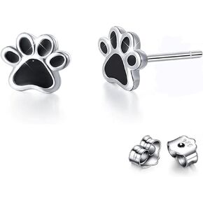 Stud Earrings Ladies Ear Studs Paws, 925 Sterling Silver Puppy Dog Cat Pet Paw Print Earrings for Women and Girls