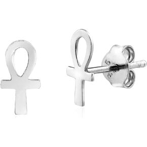 Aeravida Timeless Egyptian Ankh Cross Hieroglyph .925 Sterling Silver Stud Earrings | Cross Stud Earrings | Gothic Stud Earrings | Earrings for Special Occasions