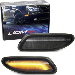 iJDMTOY Smoked Lens Amber Full LED Bumper Side Marker Light Kit Compatible With 2001-2007 Mercedes W203 C-Class Sedan, Powered by 30-SMD LED, Replace OEM Front Sidemarker Lamps
