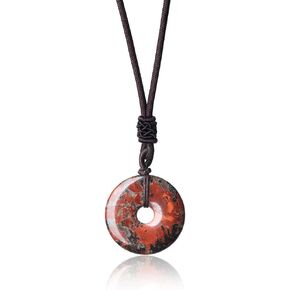 Mens Womens Obsidian Stone Donut Pendant Necklace