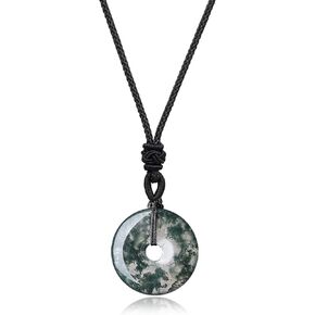 Mens Womens Obsidian Stone Donut Pendant Necklace in Kuwait