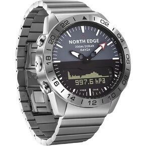 NORTH EDGE GAVIA Pilot Watch Luxury Stainless Steel Analog Digital Watches for Men Altimeter Compass Outdoor Sports Business Casual Watch Waterproof 200m