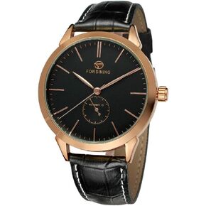 Men's Minimalist White Dial Automatic Watch Stainless Steel with Leather Strap Mechanical Watch for Men