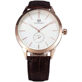Men's Minimalist White Dial Automatic Watch Stainless Steel with Leather Strap Mechanical Watch for Men in Kuwait