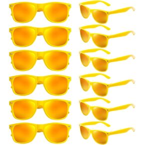 SUNOVELTIES 12 Pack Retro Colored Sunglasses Classic Mirrored Lenses Bulk Party Glasses Birthday Beach Pool Unisex Adults