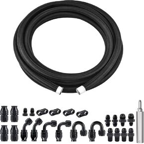 EVIL ENERGY 10AN PTFE Fuel Line Kit 20FT, AN10 E85 Braided PTFE Fuel Line Kit Black Nylon 10AN Hose