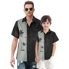 SANGTREE Boys Mens Short Sleeve Hawaiian Shirts Casual Floral Button Down Aloha Shirt, Dad and Son Matching Hawaiian Shirts