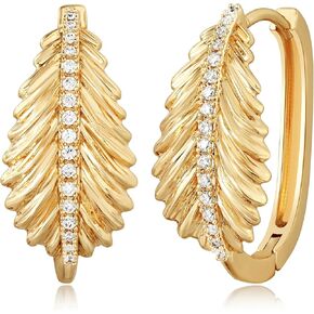 MEVECCO Gold Leaf Oval Hoop Earrings 18K Gold Plated Hoop Earrings Minimalist Handmade Earrings for Women