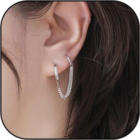 2pcs Double Hoop Earrings for Women Cuff Chain Huggie Earrings Chunky Piercing Earrings Silver Hoop Earrings Jewelry Gifts