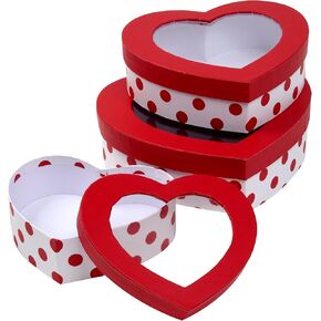 Gift Boutique Valentine's Day Heart Shaped Gift Boxes with Window 3 Pack Hearts Treat Box with Lids Nesting Cardboard Cookie Box for Gift Giving Holiday Decorative Present Wrapping & Packaging in Kuwait