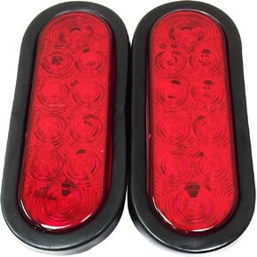 LIBRA Set of 2 Red 6" Oval 10 LED Trailer Stop/Turn/Tail Light with Grommet and Plugs - 24004