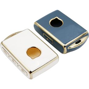 2 Pcs for Volvo Key Fob Cover XC90 XC60 S60 XC40 Keyless Full Covered Key Protector Shell TPU Fashion Golden Edge Key Case (V-(Black grey)-B)