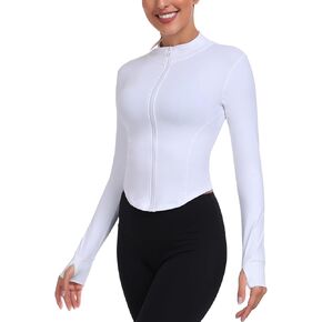 Women's Full Zip Running Yoga Slim Fit Cropped Bbl Athletic Jacket Workout Sportwear With Thumb Holes