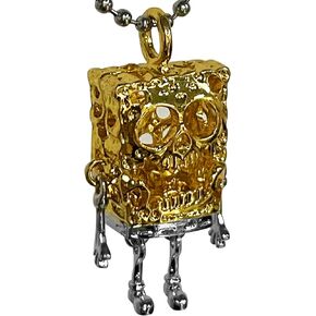 Sponge Skull Jewelry Necklace, Gothic Square Skull bob Jewelry, 925 Silver Cute Cartoon Pendant