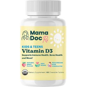 Certified Organic Kids and Teens Whole Food Vitamin D3 Chewables | 800 IU | Sugar Free, Vegan, Free of 9 Major Allergens | 2 Month Supply | Ages 3+