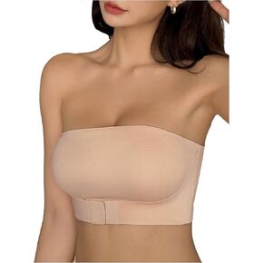 MakeMeChic Women's Strapless Bra Front Closure Wireless Bras Padded Bandeau Push Up Bra