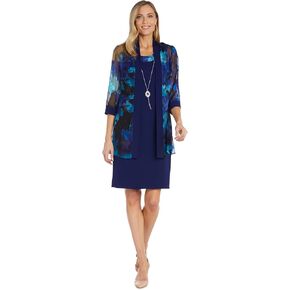 R&M Richards Womens Printed Metallic Two Piece Dress