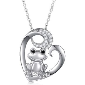 Alphm S925 Sterling Silver Frog Love Heart Toad Pendant Necklace for Women Teen Jewelry