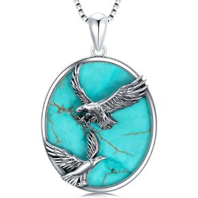 Genuine Turquoise Eagle Necklace, Sterling Silver Native American Boho Western Pendant Jewelry Birthdays Gift for Women