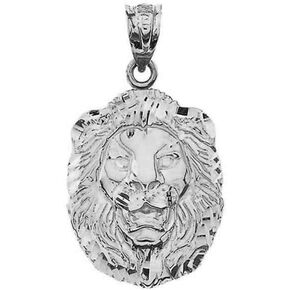 Animal Kingdom .925 Sterling Silver Sparkle-Cut Lion Head Statement Pendant Charm - Choice of Size (S, M, or L)