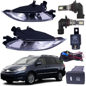 LED Fog Lights Lamps with Switch + Wiring Kit Compatible with Toyota Sienna 2006-2010 Replaces ‎TO2593122 & TO2592122 & 81210AE020 & 81220AE020 & 195873001 & 195874001
