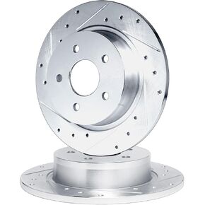 R1 Concepts Rear Brake Rotor Kit |Brake Rotors| Brake Disc |Drilled and Slotted||fits 2012-2018 Lexus ES300h, ES350; Toyota Avalon, Camry