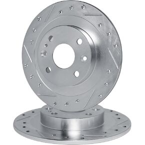 R1 Concepts Rear Brake Rotor Kit |Brake Rotors| Brake Disc |Drilled and Slotted||fits 2001-2019 Ford Fiesta, Focus
