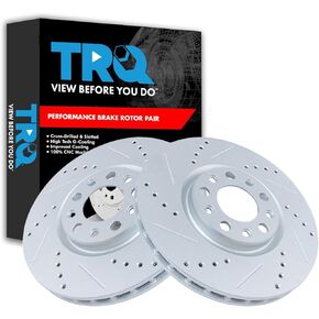 TRQ Front Performance Brake Rotor Drilled Slotted LH Driver Side or RH Passenger Side Pair Set for 2015-2017 200/2016-2018 500X / 2018 Compass / 2013-2016 Dart / 2015-2018 Renegade