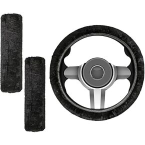 3 قطع من غطاء عجلة القيادة التلقائي من الفرو المنفوش ومجموعة غطاء حزام الأمان تتضمن غطاء عجلة القيادة الغامض، ووسادة كتف لحزام الأمان مريحة ومضادة للانزلاق للنساء، عجلة قيادة مقاس 14.9 بوصة in Kuwait