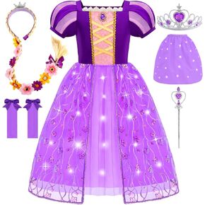 Princess Dresses for Girls Puff Sleeve Princess Costume Purple Princess Dress Up Clothes for Halloween Cosplay Party