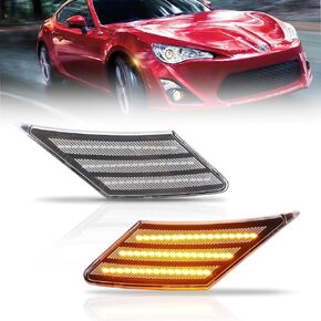 Front Fender LED Side Marker Lights for 2013-2016 Scion FR-S, 2013-2021 Suba-ru BRZ, 2017-2021 Toyota 86, Smoked Lens Side Lamps, [Ultra-Bright] Amber LED Turn Signal Lights, 2 PCS