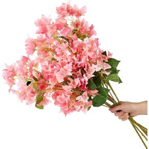30 Inch Silk Bougainvillea Artificial Flowers，UV Resistant，Pack of 6 pcs, 18 Branch, Faux Flower Stems，Fake Bougainvillea Vines, Using for Wedding & Porch & Home & Party & Garden Decor(Rose Red)