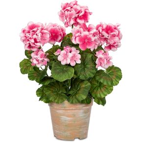 Briful Artificial Geranium Potted Plant – 16" Tall, Realistic Silk Flowers with Vibrant Green Leaves, White Geraniums Fake Flowers for Outdoors Home Décor, Wedding Farmhouse Office Tables Decor