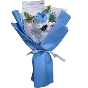 Intertest Crochet Rose Bouquet, Handmade Knitted Bouquet with Greeting Card, Knitted Eternal Artificial Flowers for Mother's Day, Birthday, Valentine's Day and Home Decor - Blue
