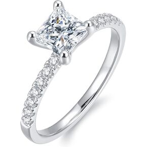 French Pavé 1.5ct Princess Cut D Color VVS Moissanite Ring Silver Solitaire Moissanite Engagement Ring