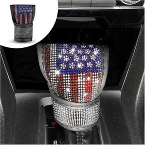 Bling Car Gear Shift Knob Cover, American Flag Crystal Rhinestone Vehicle Shifting Gear Stick Protector, Sparkling Auto Shifter Lever Decor Protection, Universal for SUV, Truck, RV