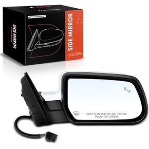 A-Premium Passenger Side Power Door Mirror - Compatible with Chevrolet Equinox & GMC Terrain, 2010-2014 - Heated Manual Folding Chrome Outside Rear View Mirror - Replace# 20858713