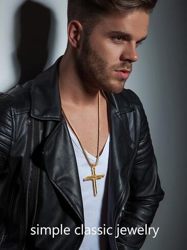 Men Religious Jewelry Stainless Steel/Black Metal/18K Gold Plated 22 Inch Box Rope Chain Nail Cross Pendant/Virgin Mary Medal/St. Benedict/St. Christopher Necklaces for Christmas Birthday in Saudi Arabia