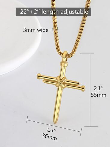 Men Religious Jewelry Stainless Steel/Black Metal/18K Gold Plated 22 Inch Box Rope Chain Nail Cross Pendant/Virgin Mary Medal/St. Benedict/St. Christopher Necklaces for Christmas Birthday in Saudi Arabia