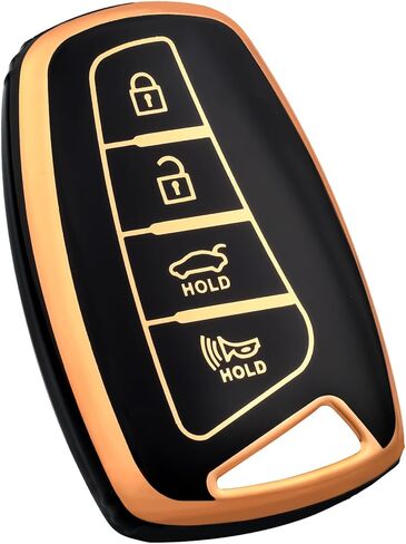 غطاء مفتاح Hyundai Key Fob، غطاء حماية ناعم من مادة TPU متوافق مع ملحقات مفاتيح السيارة الذكية Hyundai Santa fe Genesis Equus Azera (ذهبي أزرق) in Kuwait