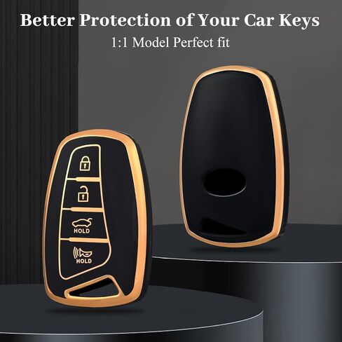 غطاء مفتاح Hyundai Key Fob، غطاء حماية ناعم من مادة TPU متوافق مع ملحقات مفاتيح السيارة الذكية Hyundai Santa fe Genesis Equus Azera (ذهبي أزرق) in Kuwait